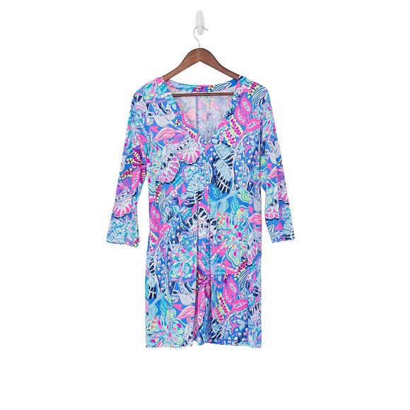 Lilly Pulitzer EUC Amina Fantasy Garden Dress Women M Blue Pink Preppy Tropical - Picture 2 of 7